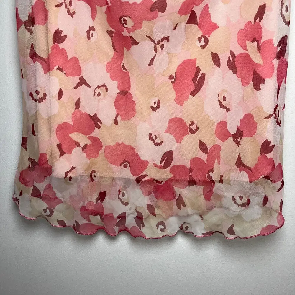 Y2K‎ Cowl Neck Flutter Sleeve Top Pink Floral Sz 8 Cottage Fairy Romantic Office